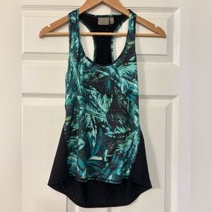 Athleta Palm Leaf Tropical Print Racerback Tank Green and Black Small